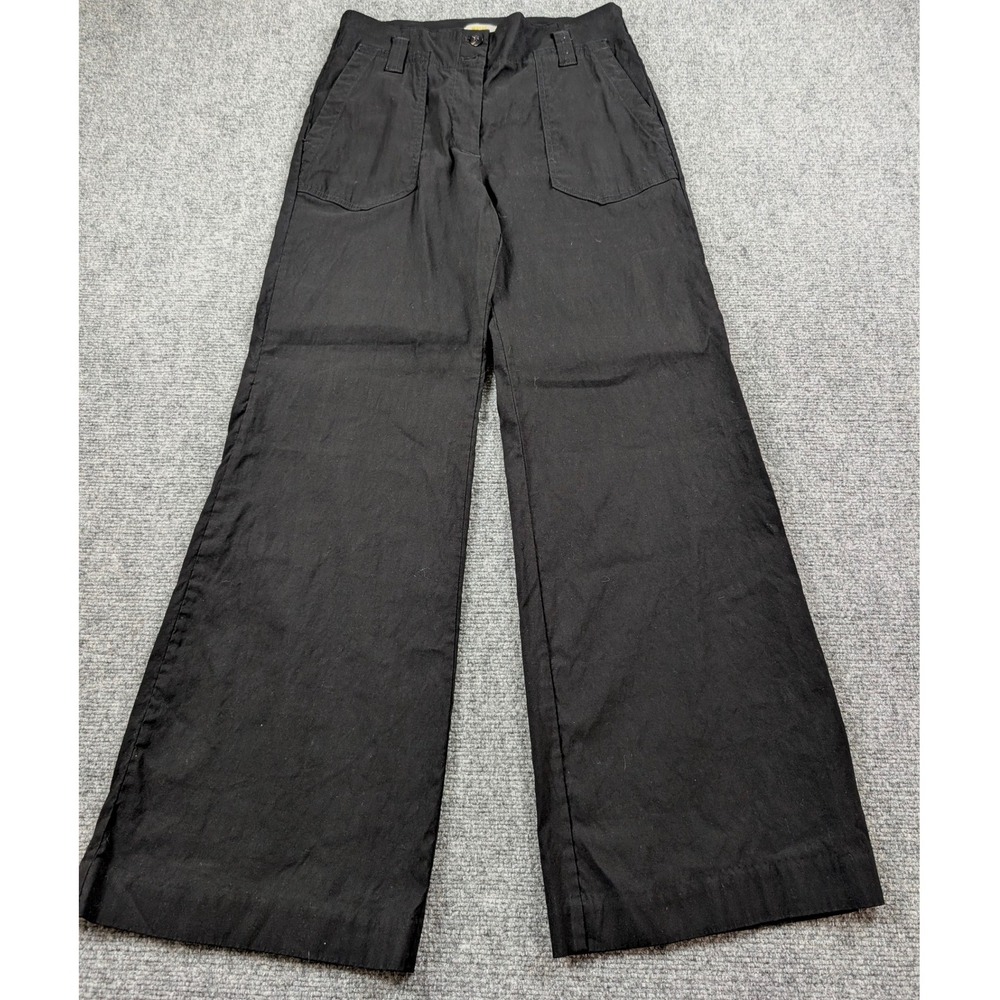 Maeve Anthropologie Naomi Pants SZ 10 Black Linen Viscose Wide Leg High Rise
